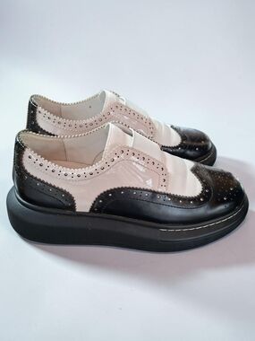Minx Leather Platform Brogue Oxford Shoes Black Cream & White - Size 36 (6 US)